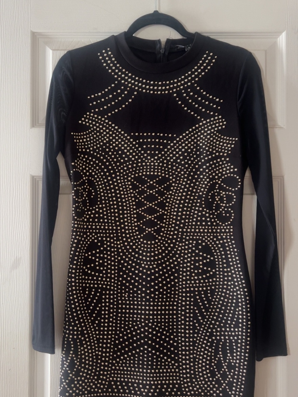 Haute Monde Black Long Sleeve Stud-Embellished Bodycon Dress